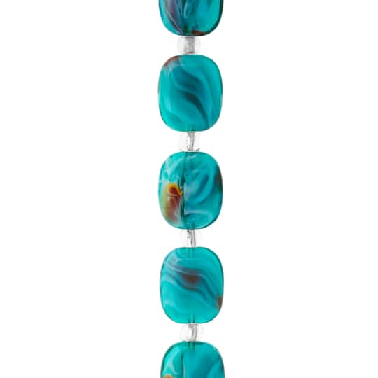 Aqua Swirl Glass Rectangle Beads, 14mm by Bead Landing&#x2122;